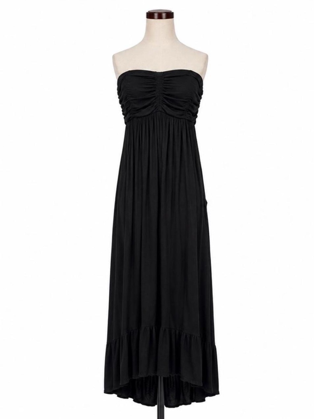 Designer V Cristina Black Strapless Maxi Dress Ruched Bodice with Pockets